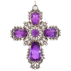 Antique Victorian Amethyst and Diamond Cross Pendant, 1860s