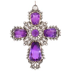 Antique Victorian Amethyst and Diamond Cross Pendant, 1860s