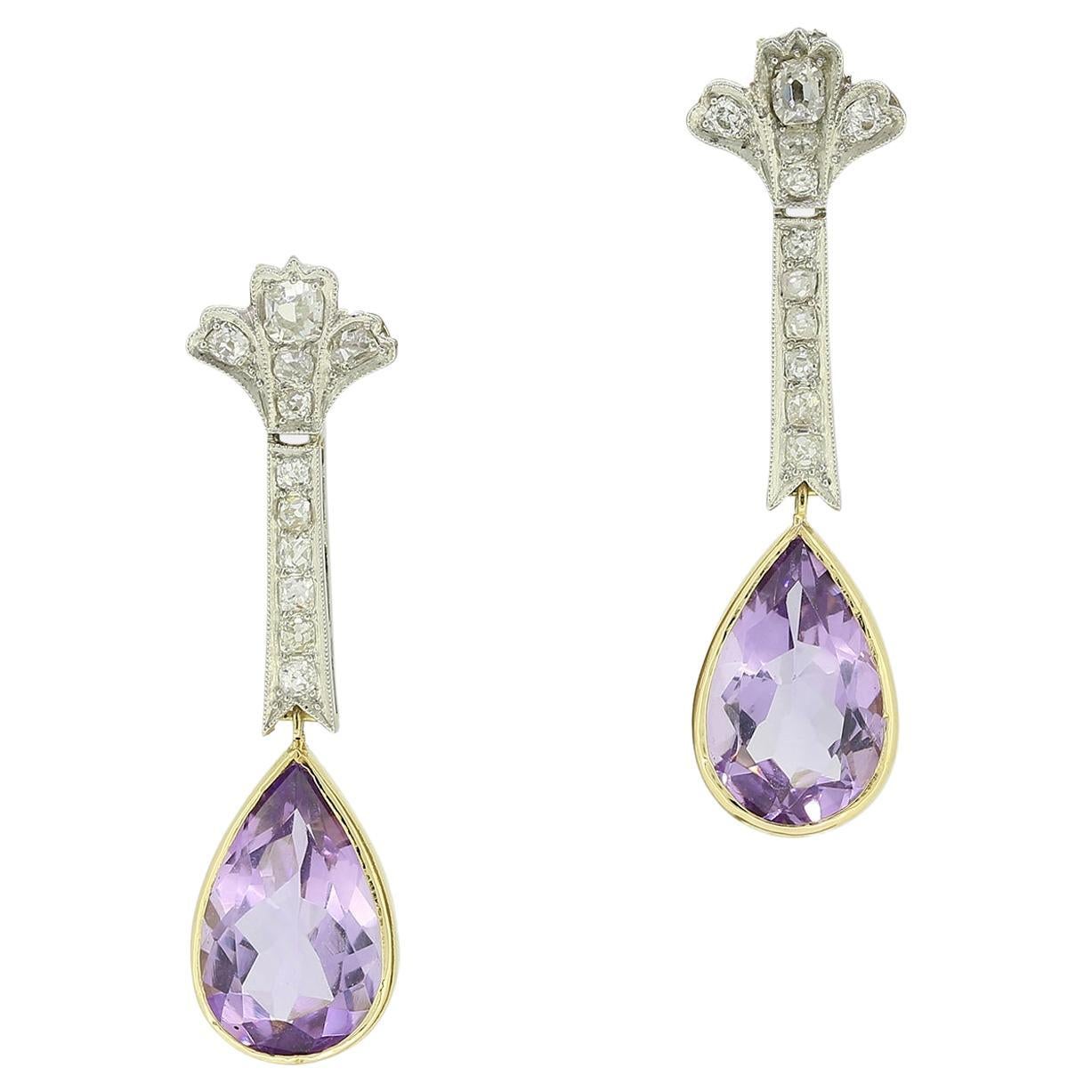 Victorian Amethyst and Diamond Drop Earrings