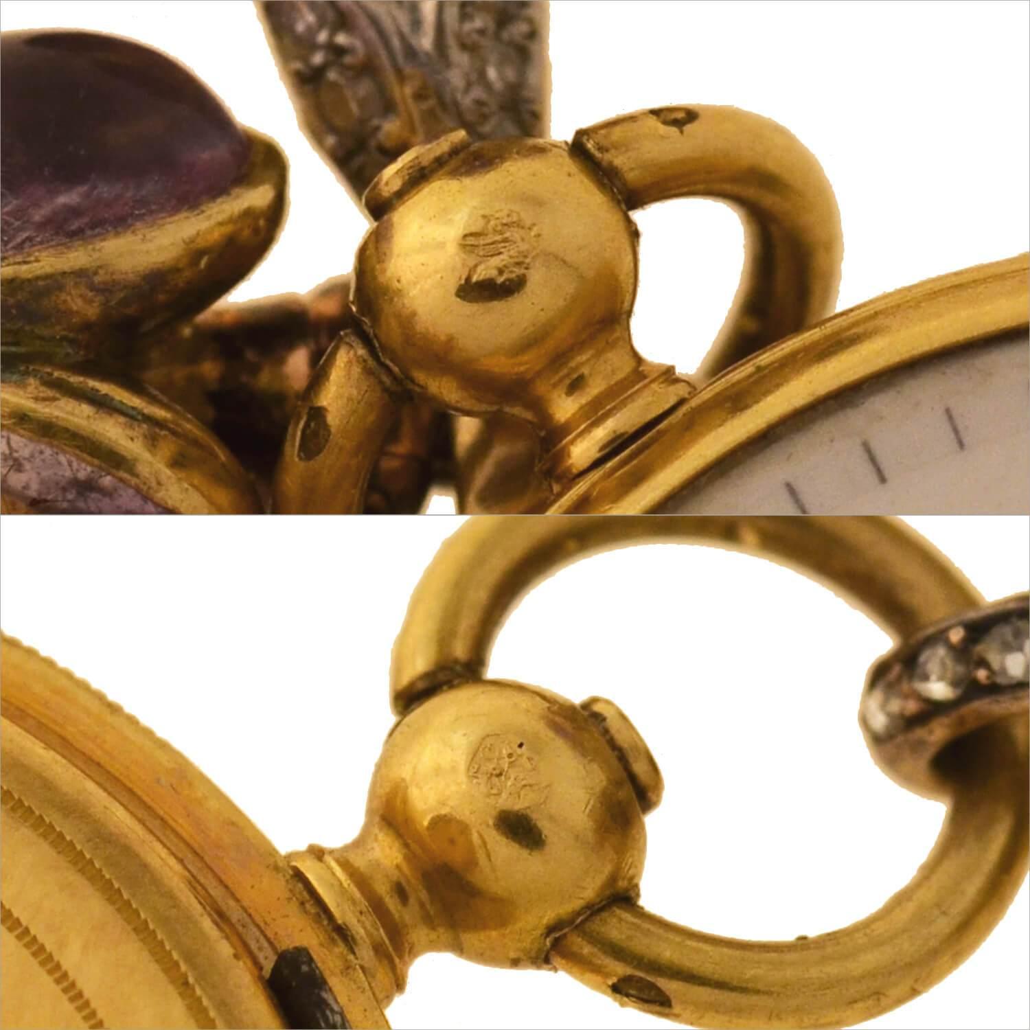 Victorian Amethyst and Diamond Pocket Watch Pin in Original Box 3