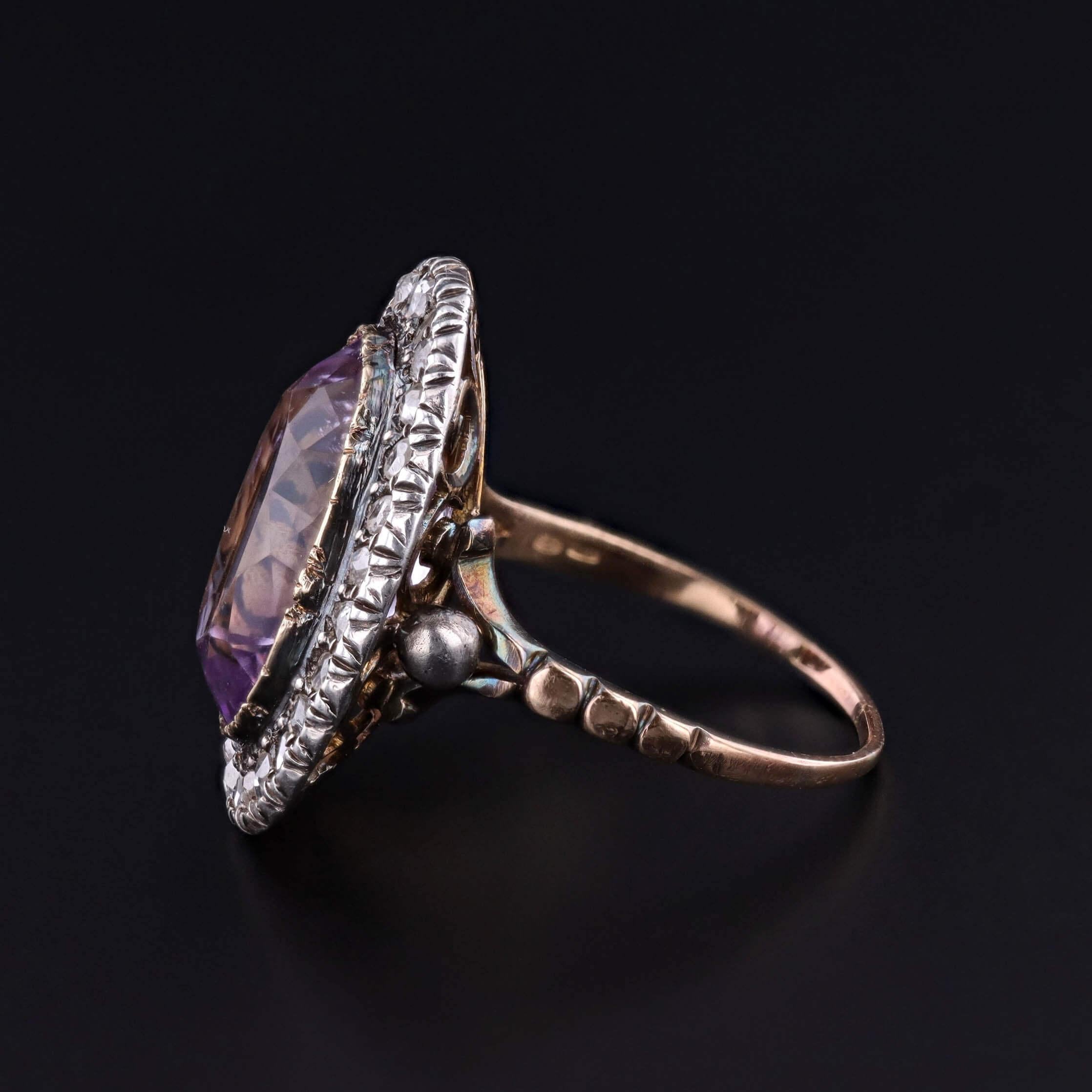 Victorian Amethyst and Diamond Ring of 15ct Gold (Viktorianisch) im Angebot