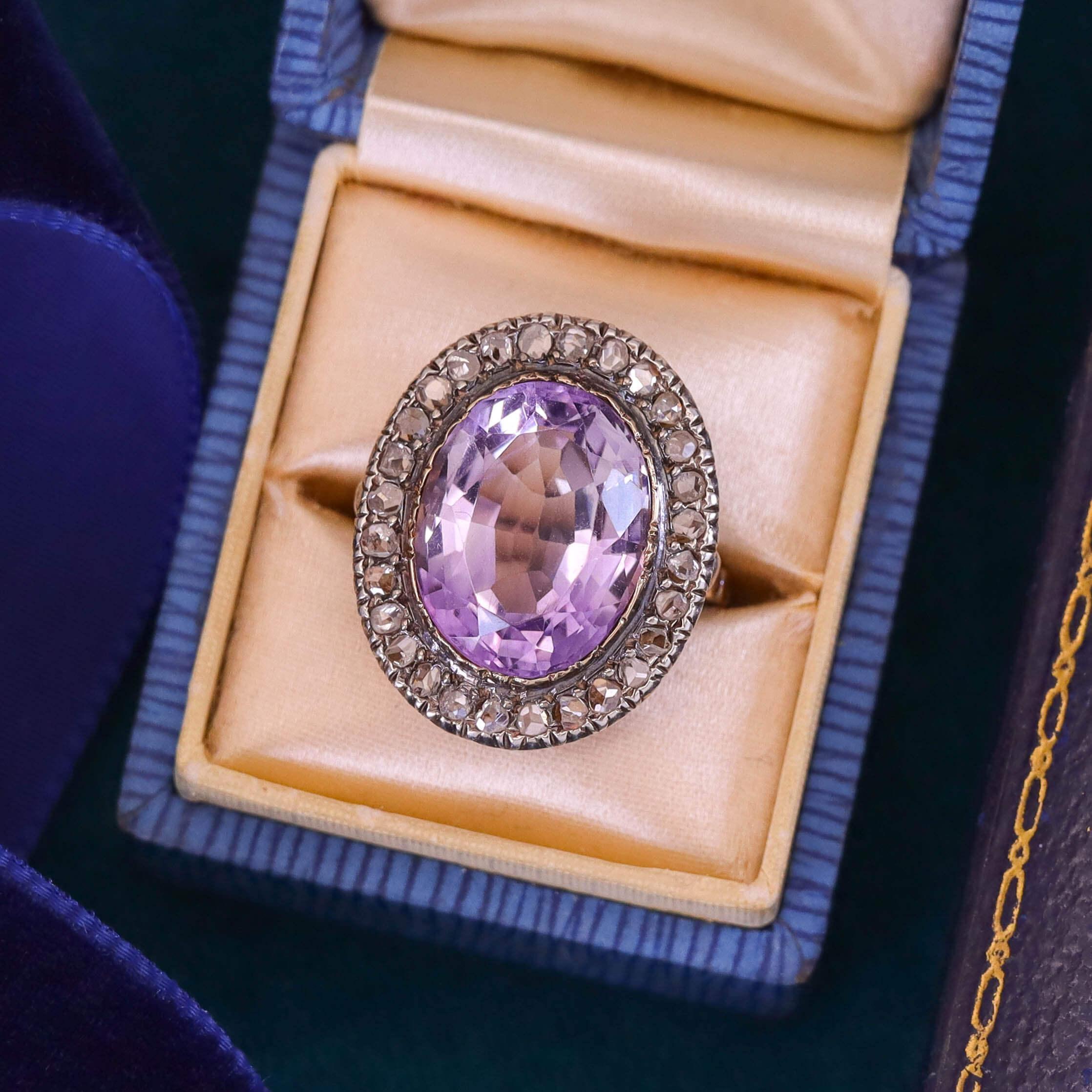 Victorian Amethyst and Diamond Ring of 15ct Gold im Angebot 2