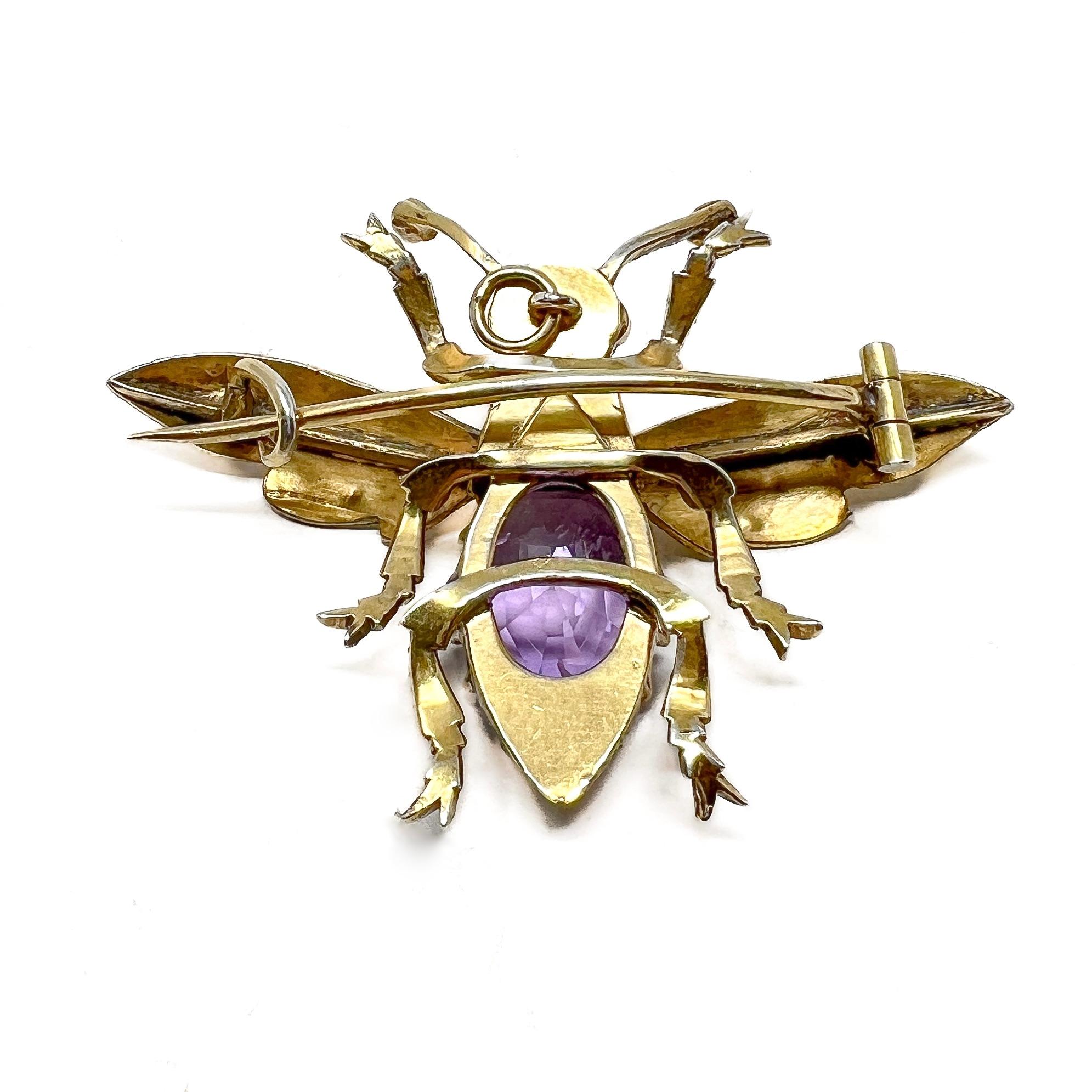 Victorian Amethyst and Gold Plated Silver Antique Insect Pendant/Brooch For Sale 5