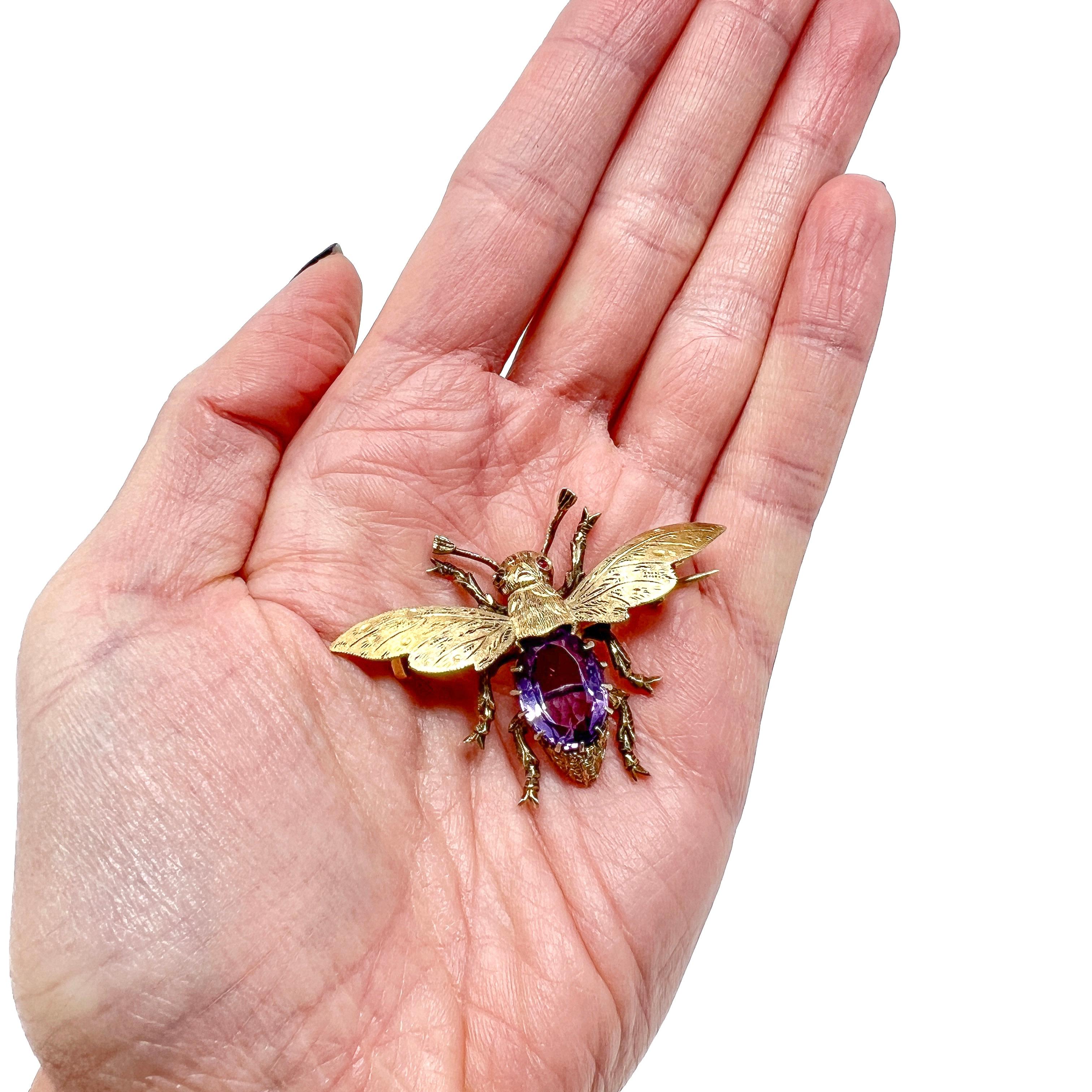 Victorian Amethyst and Gold Plated Silver Antique Insect Pendant/Brooch For Sale 6