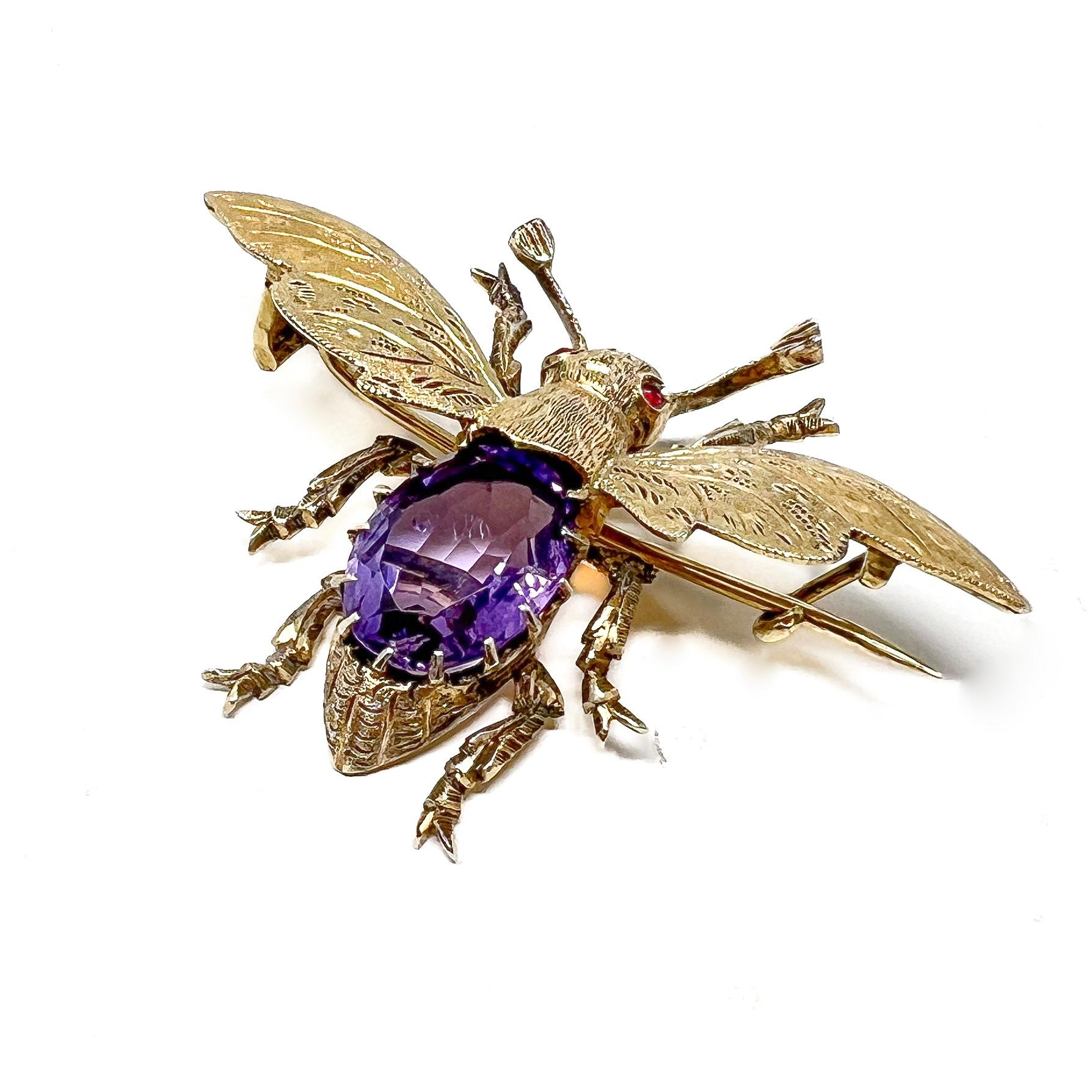 Women's Victorian Amethyst and Gold Plated Silver Antique Insect Pendant/Brooch For Sale