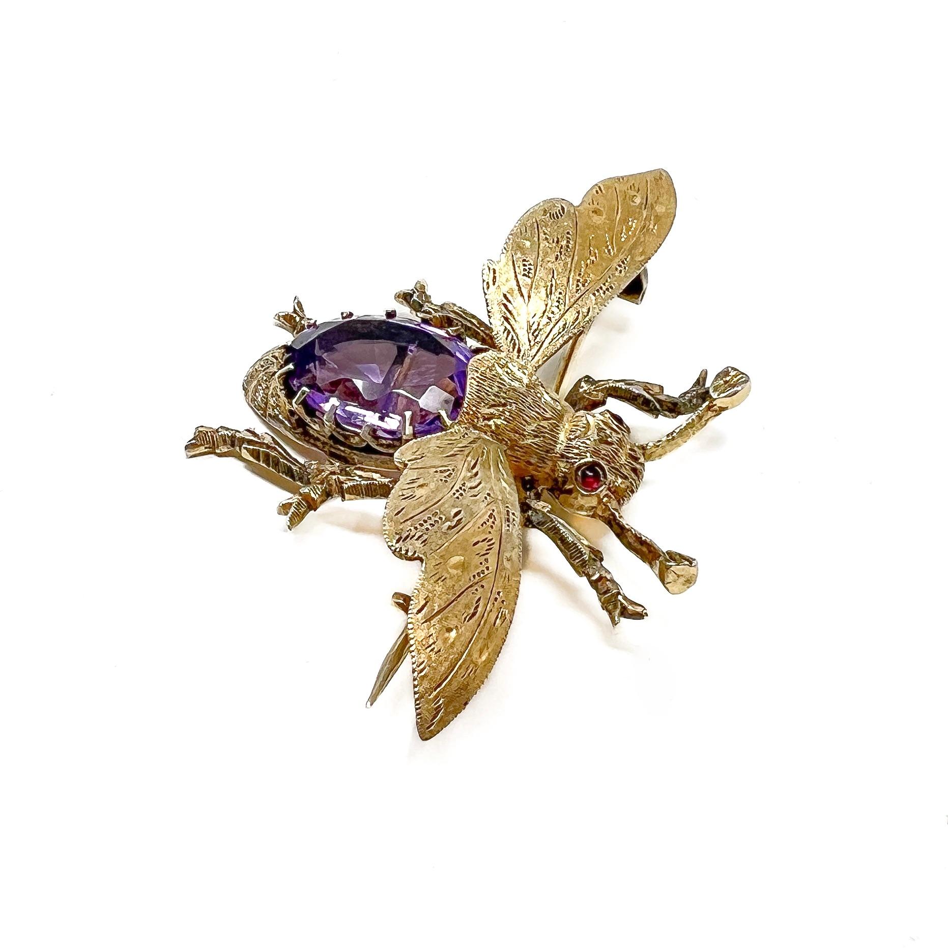 Victorian Amethyst and Gold Plated Silver Antique Insect Pendant/Brooch For Sale 1