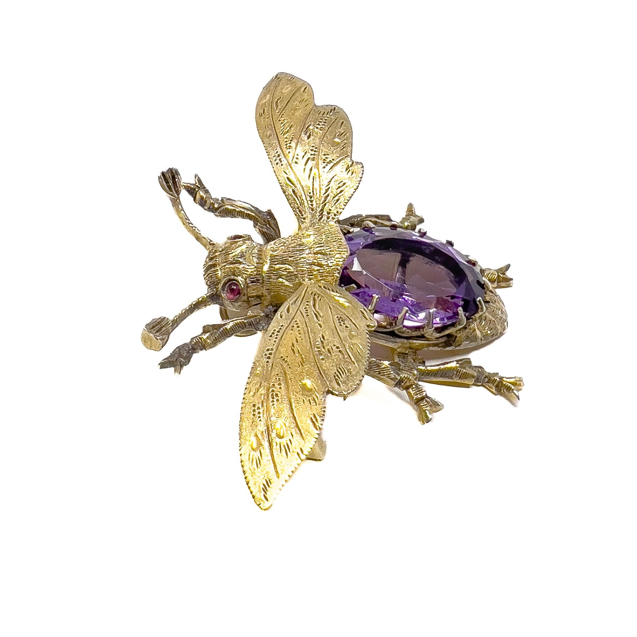 Victorian Amethyst and Gold Plated Silver Antique Insect Pendant/Brooch For Sale 3