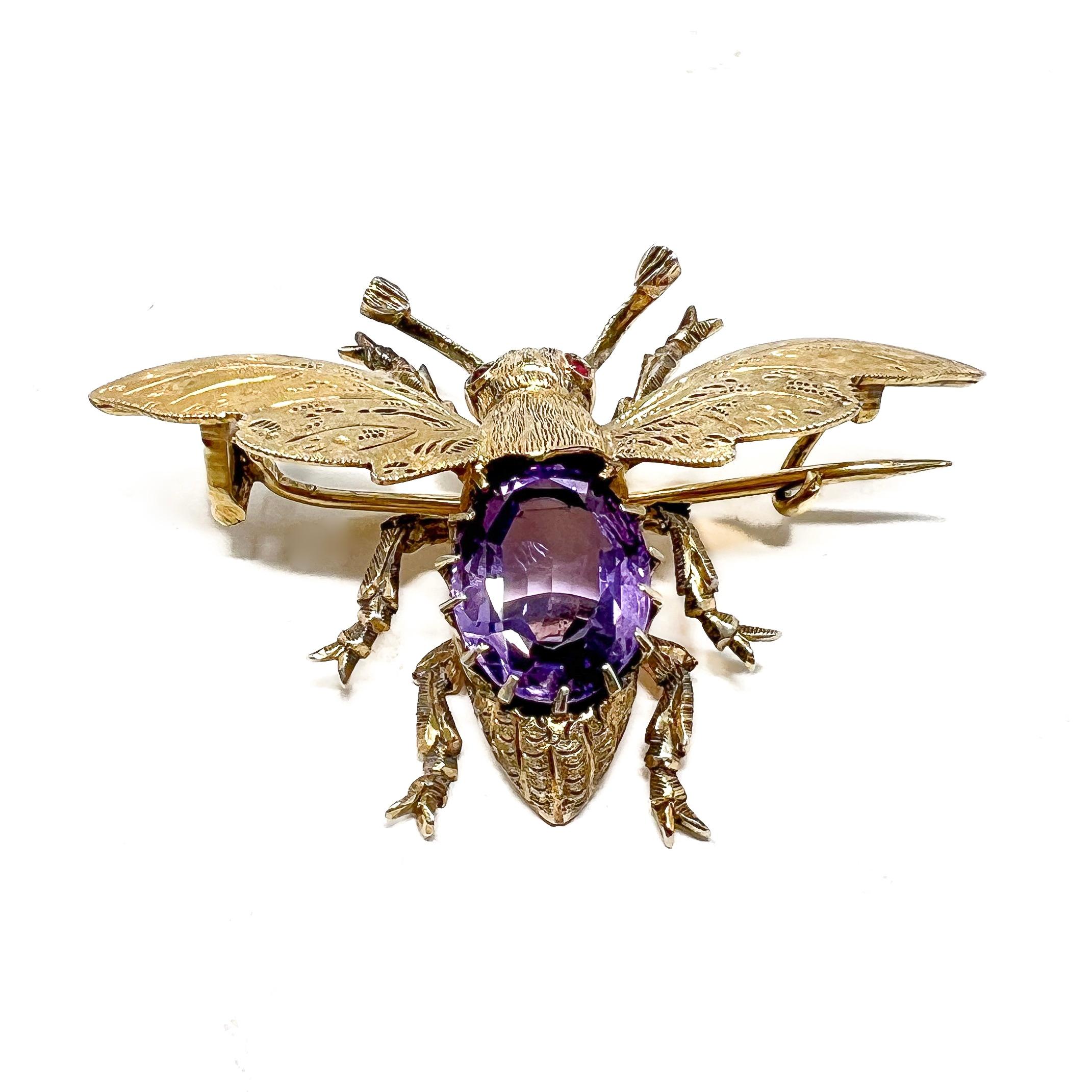 Victorian Amethyst and Gold Plated Silver Antique Insect Pendant/Brooch For Sale 4