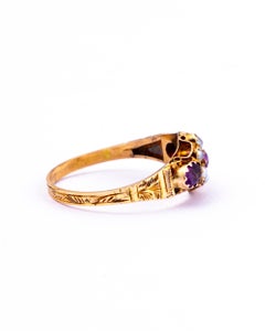 Victorian Amethyst and Pearl 9 Carat Gold Cluster Ring