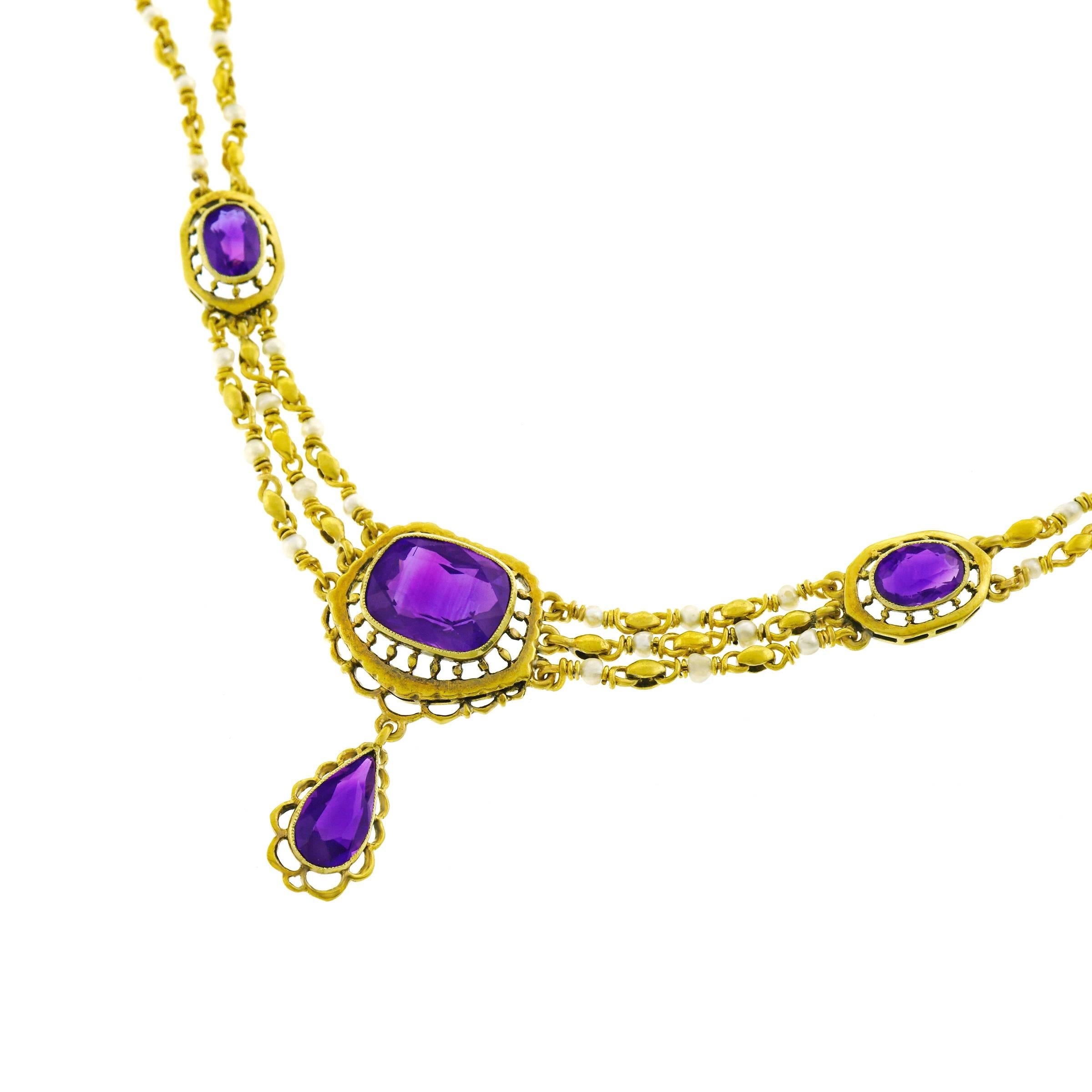 Victorian Amethyst and Pearl Gold Necklace 1