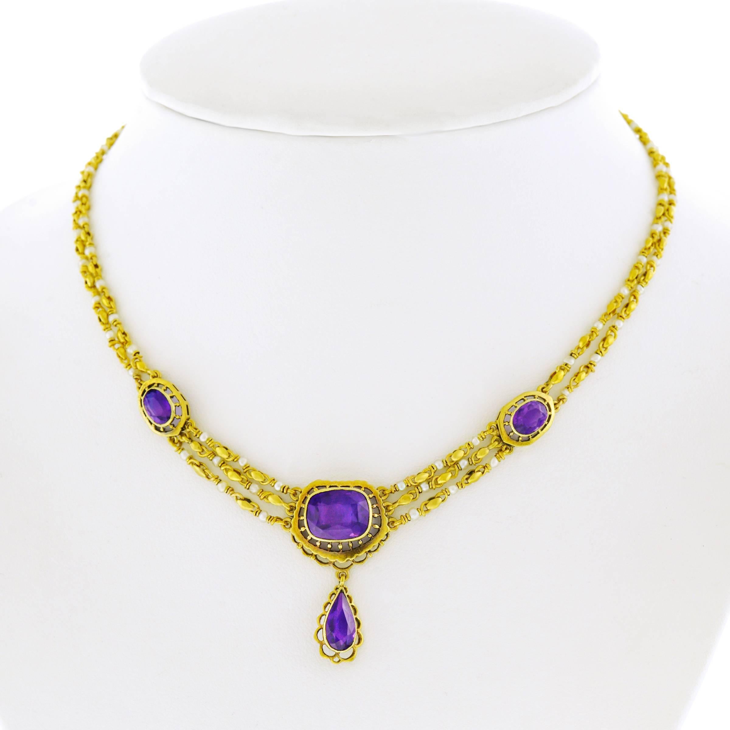 Victorian Amethyst and Pearl Gold Necklace 3