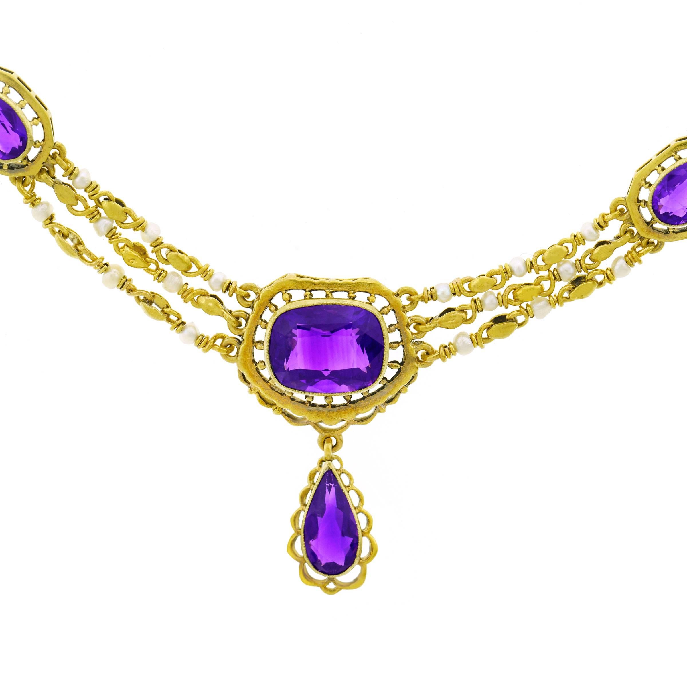 Victorian Amethyst and Pearl Gold Necklace 4