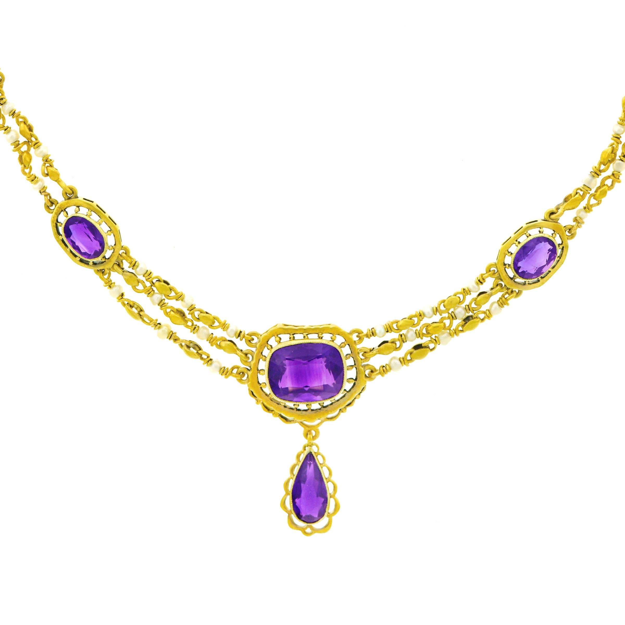 Victorian Amethyst and Pearl Gold Necklace