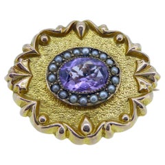 Victorian Amethyst and Pearl Oval Panel Brooch, Circa 1890s