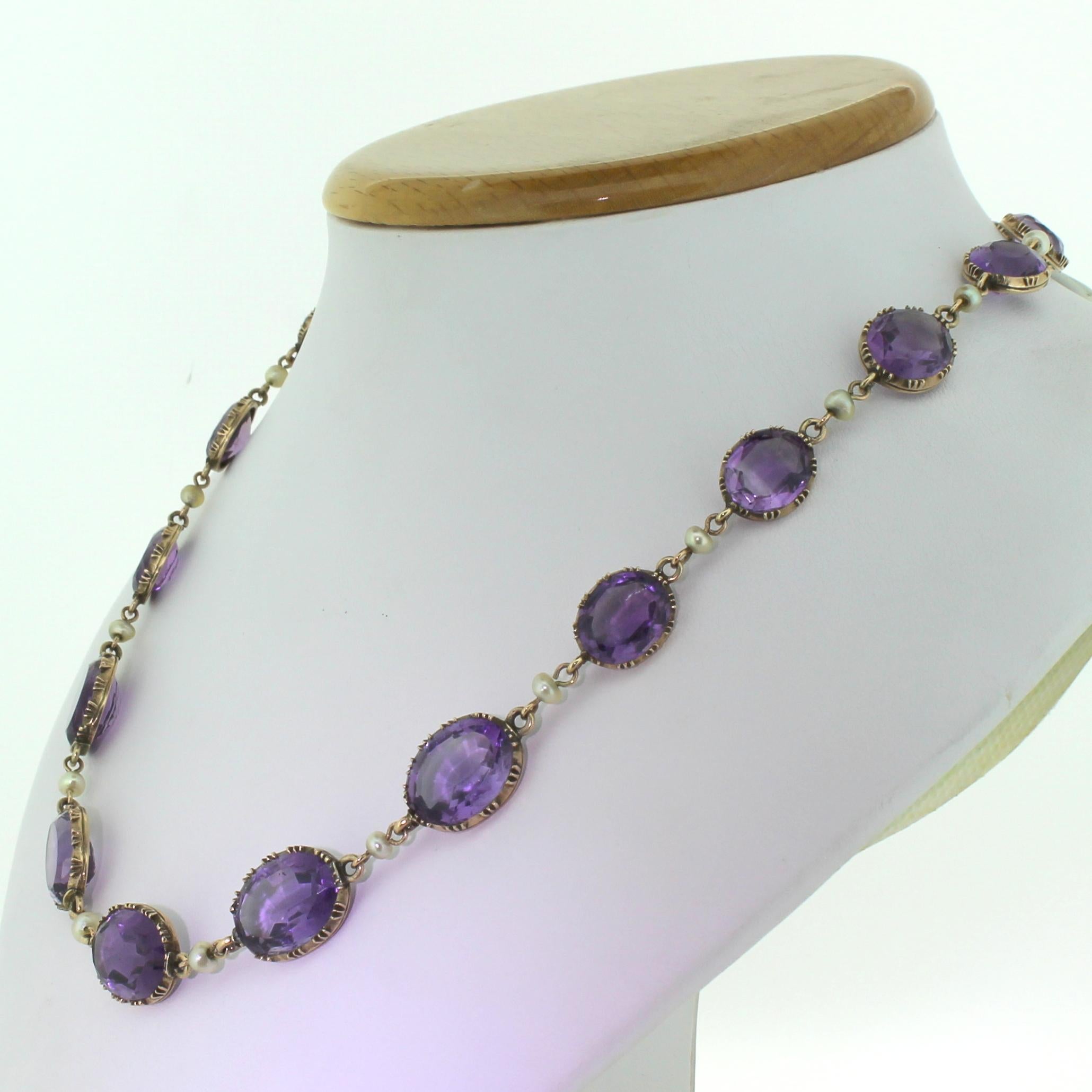 Women's Victorian Amethyst and Pearl Riviere Necklace For Sale