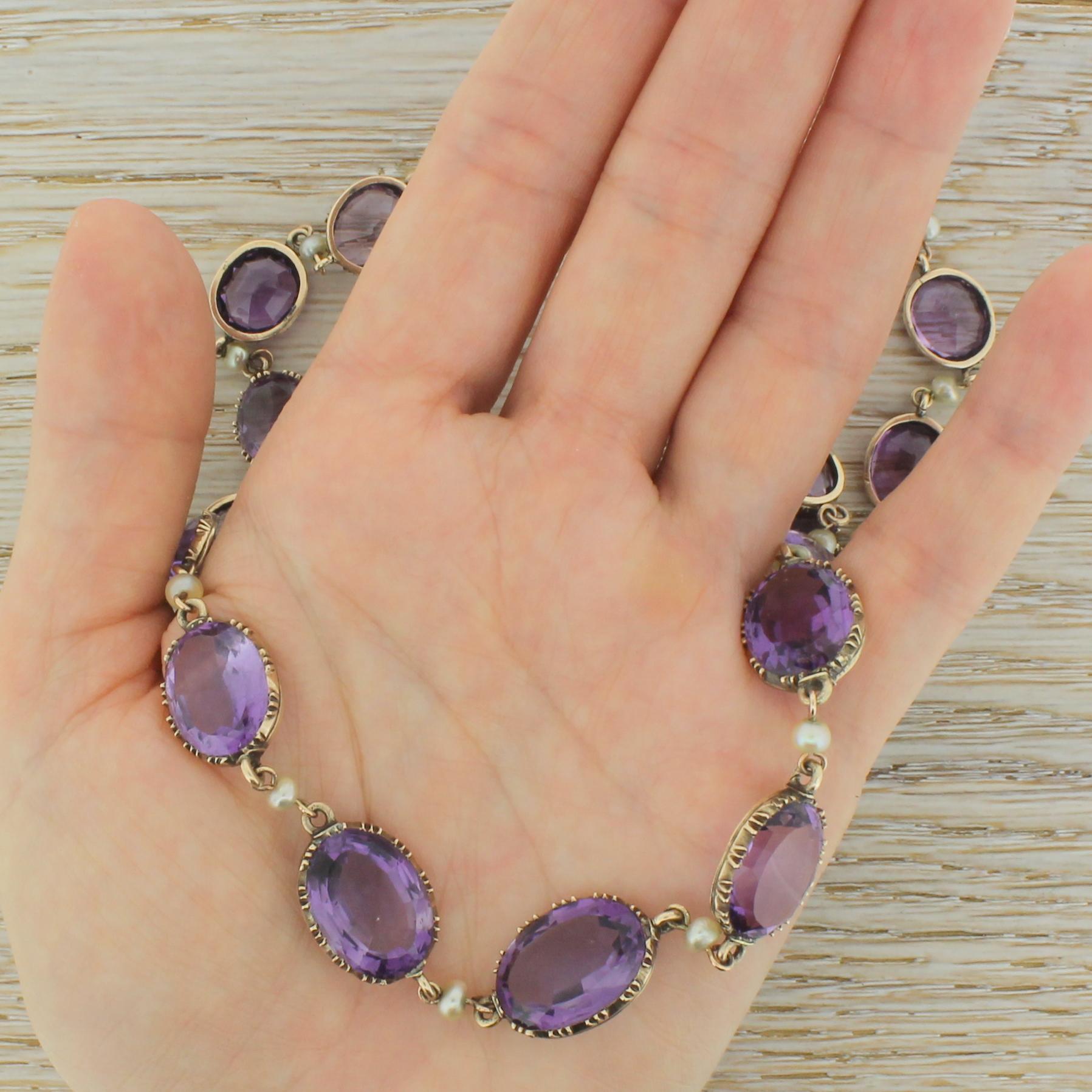 Victorian Amethyst and Pearl Riviere Necklace For Sale 2