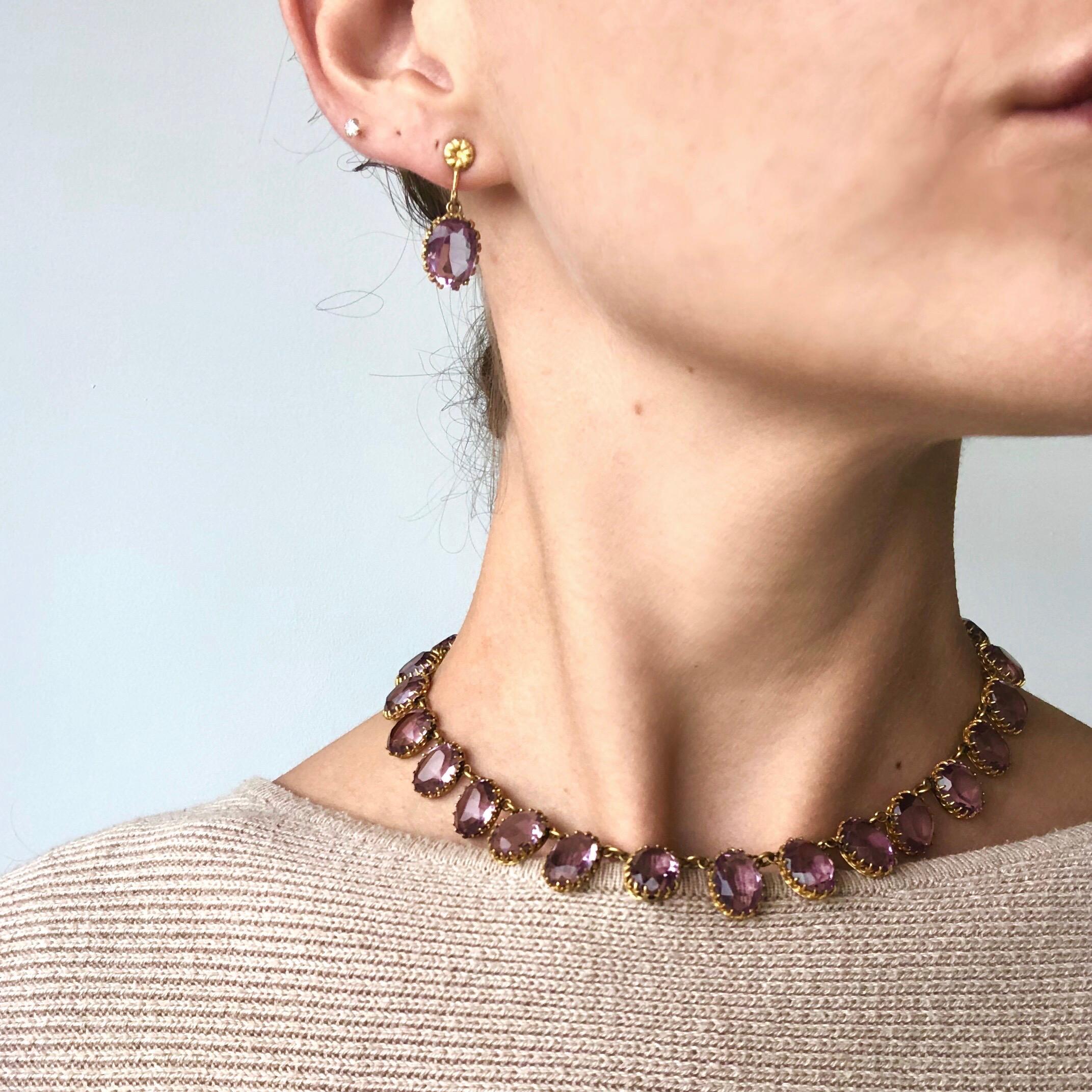 Women's Victorian Amethyst and Pinch Riviere and Earring Set