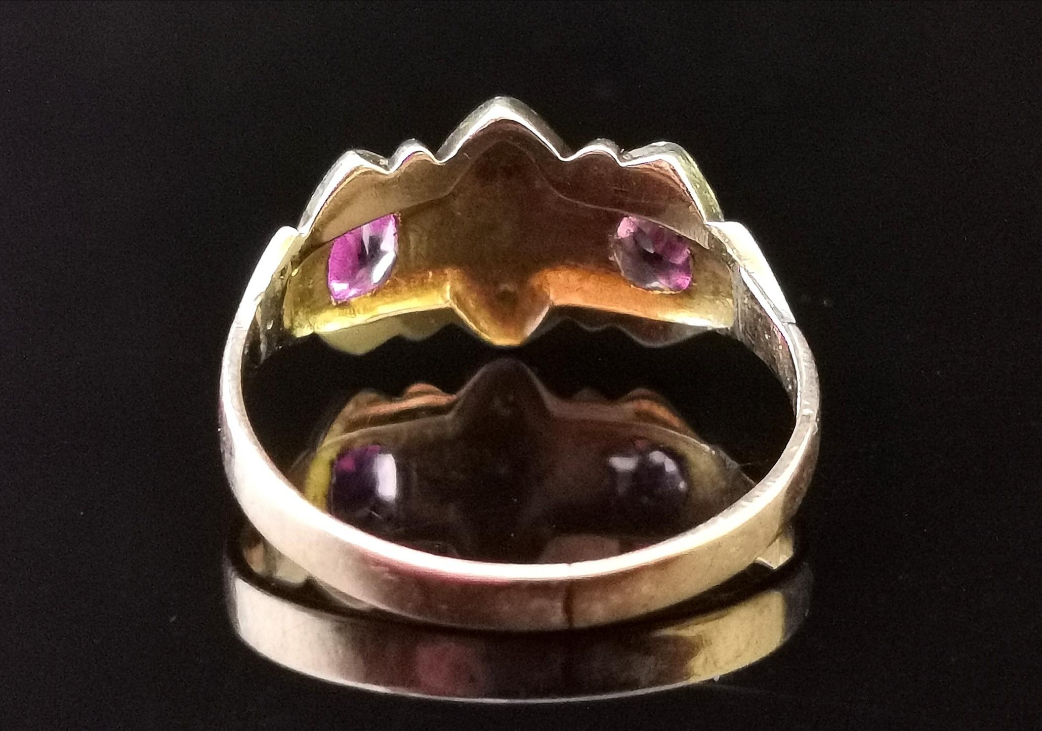 Victorian Amethyst and Seed Pearl Navette Ring, 9 Karat Rose Gold 1