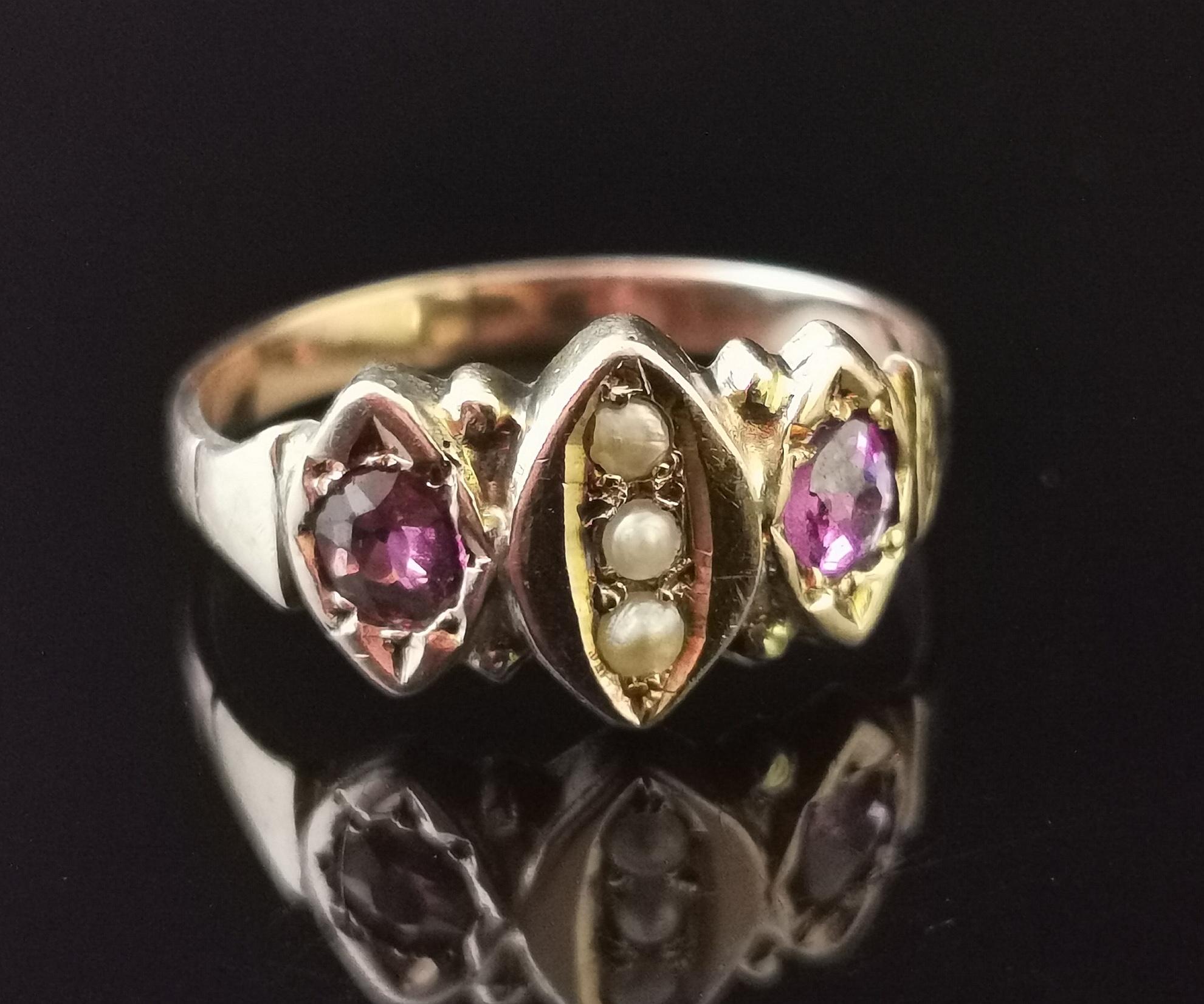 Victorian Amethyst and Seed Pearl Navette Ring, 9 Karat Rose Gold 2