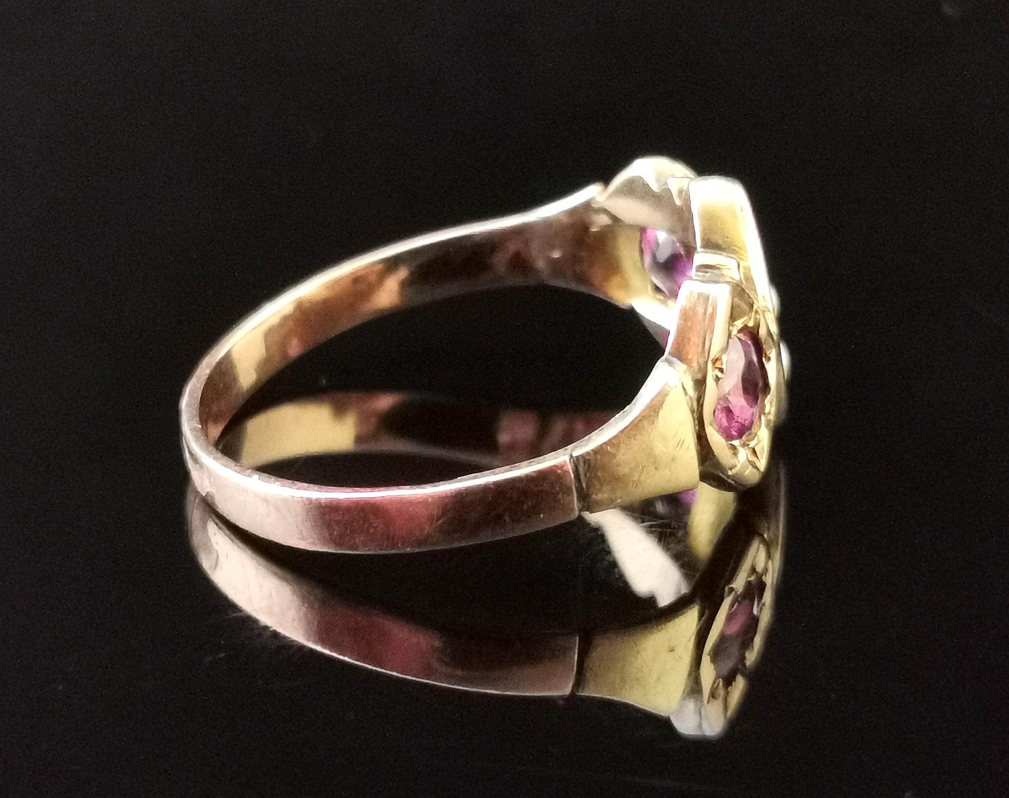 Victorian Amethyst and Seed Pearl Navette Ring, 9 Karat Rose Gold 4