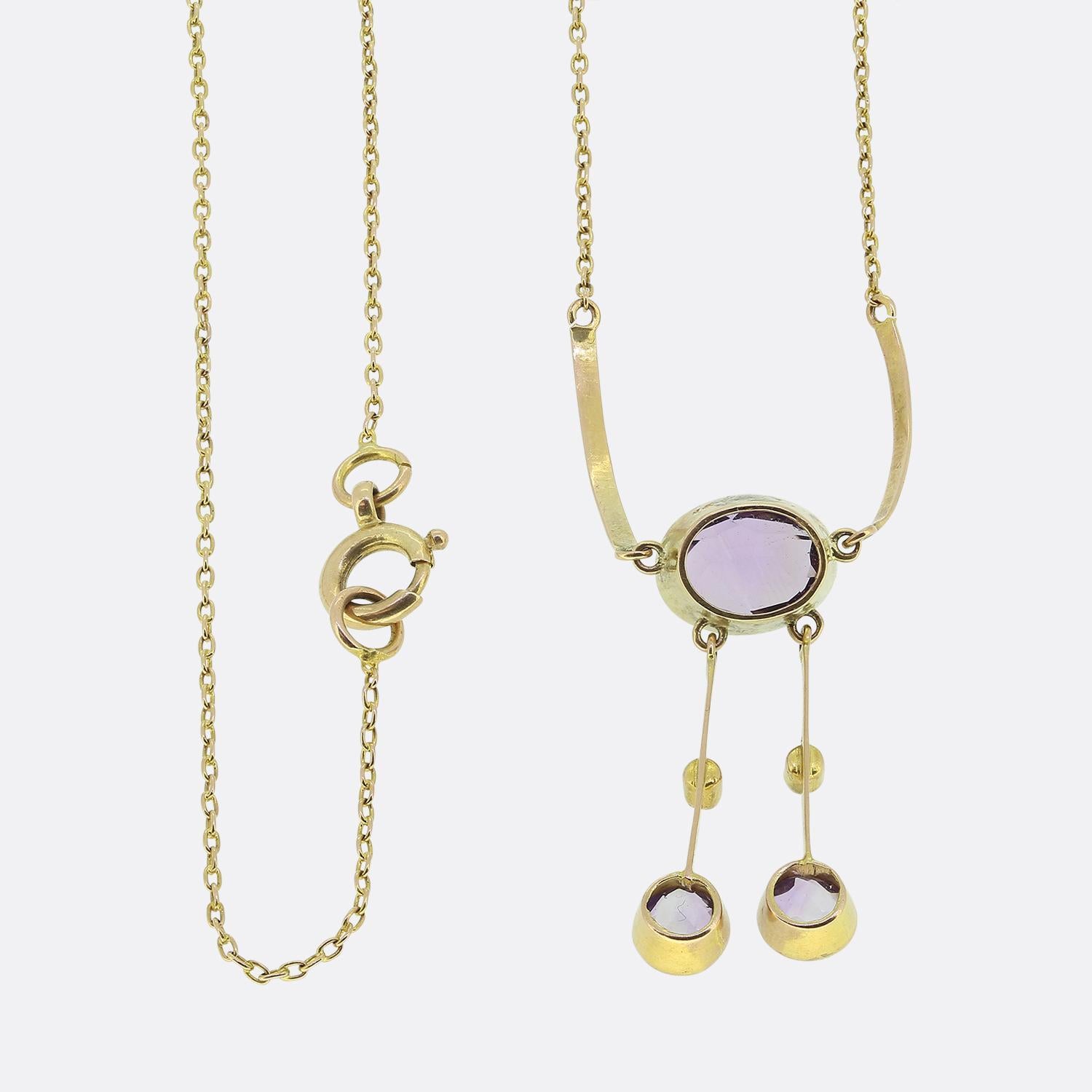 Round Cut Victorian Amethyst and Seed Pearl Negligee Necklace For Sale