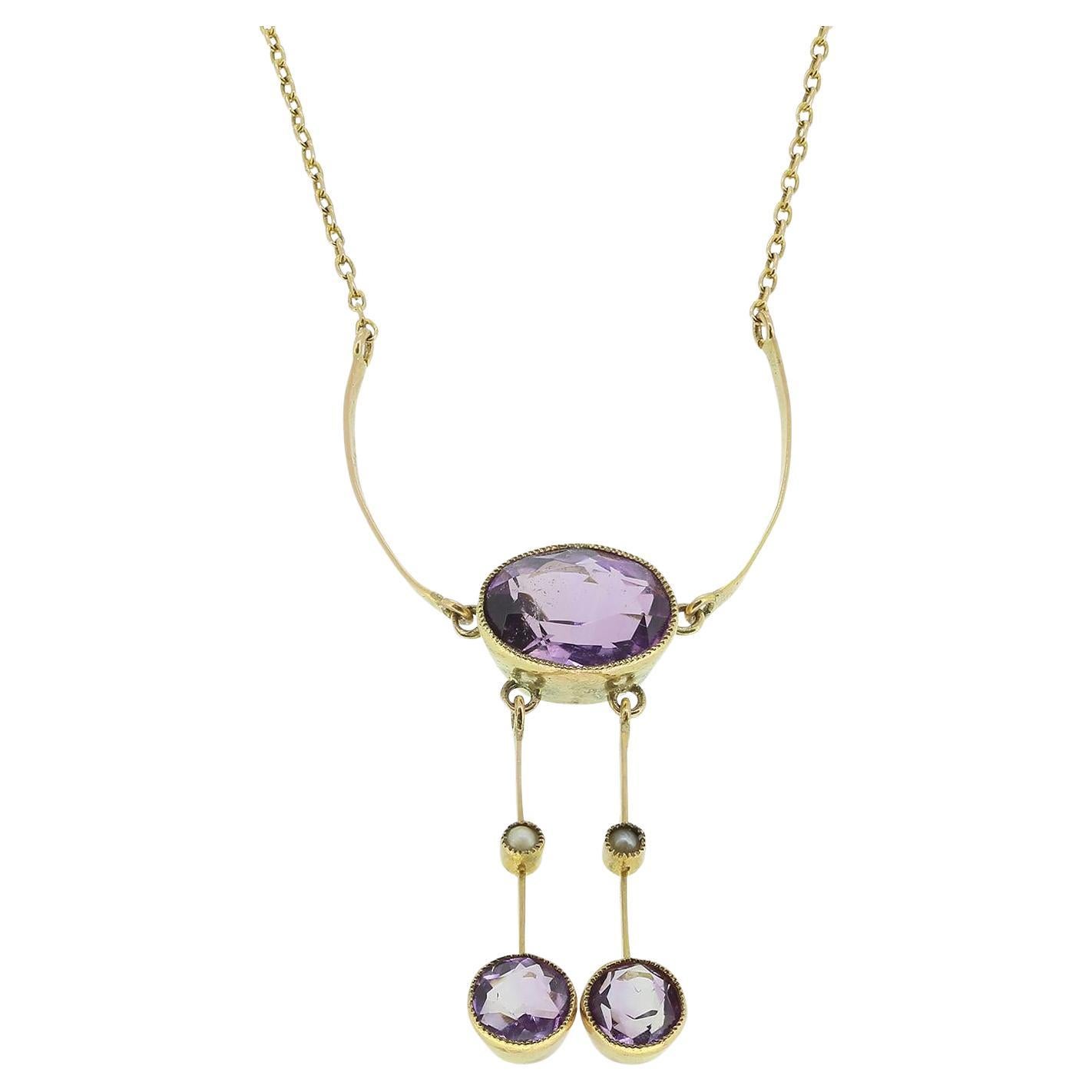 Victorian Amethyst and Seed Pearl Negligee Necklace