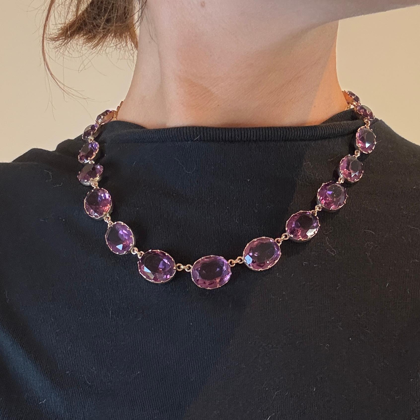 Oval Cut Victorian Amethyst and Silver Gilt Riviere For Sale