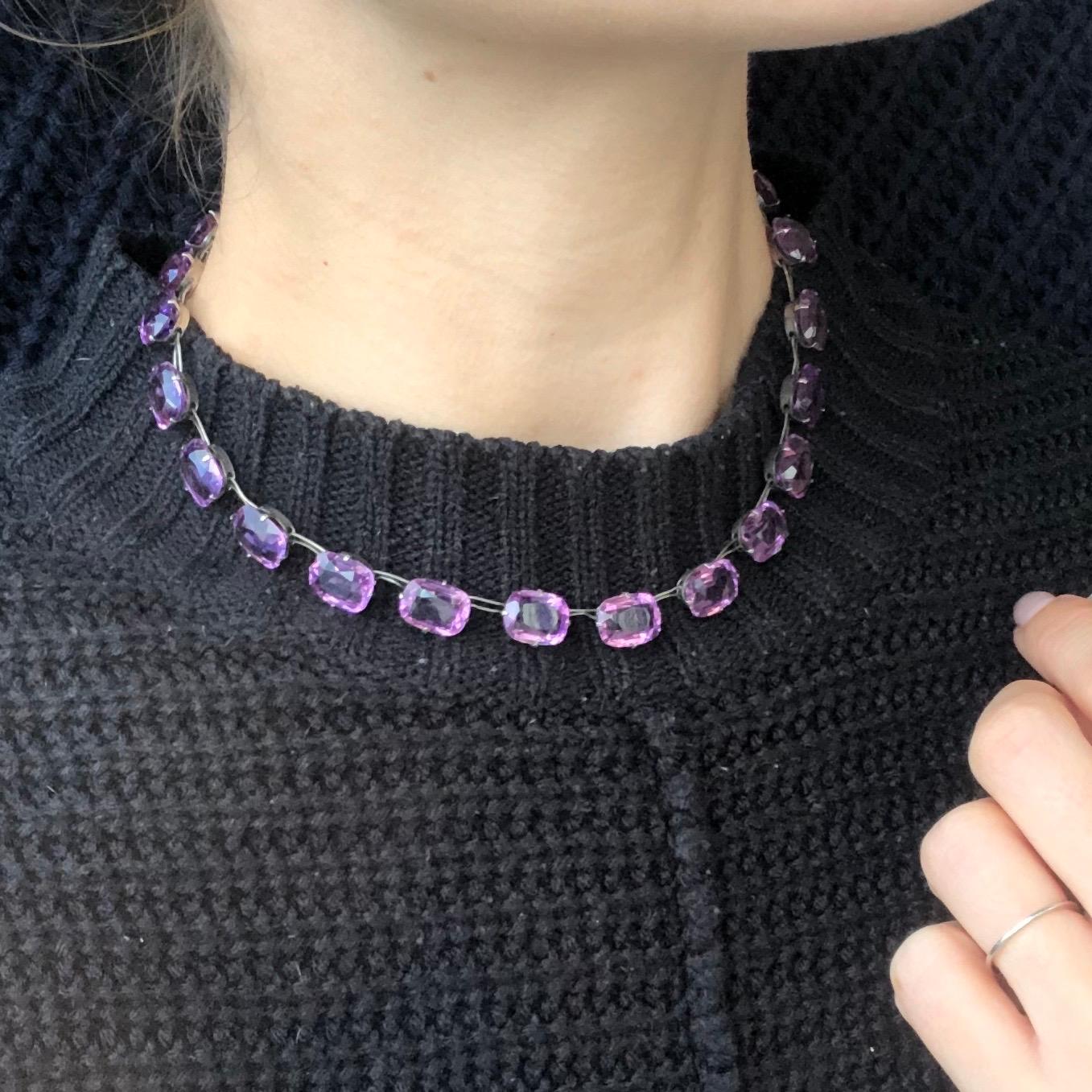 Oval Cut Victorian Amethyst and Silver Riviere