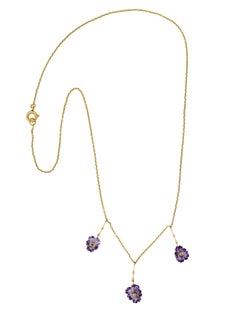 Victorian Amethyst Demantoid Garnet 18 Karat Gold Flower Drop Necklace