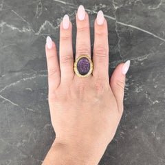 Victorian Amethyst Diamond 14K Gold Antique Greek Unisex Intaglio Signet Ring