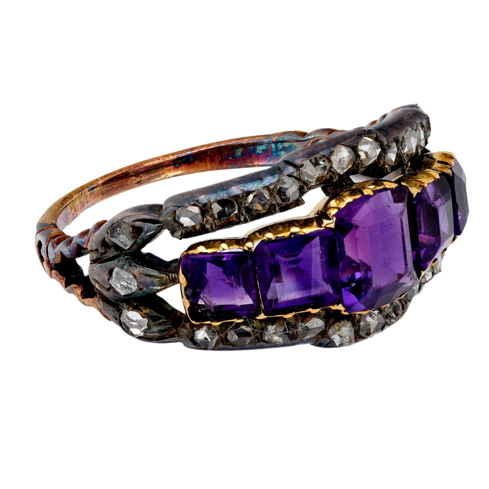 Victorian amethyst diamond 18k yellow gold and silver ring In Good Condition In Beverly Hills, CA