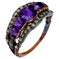 Victorian amethyst diamond 18k yellow gold and silver ring