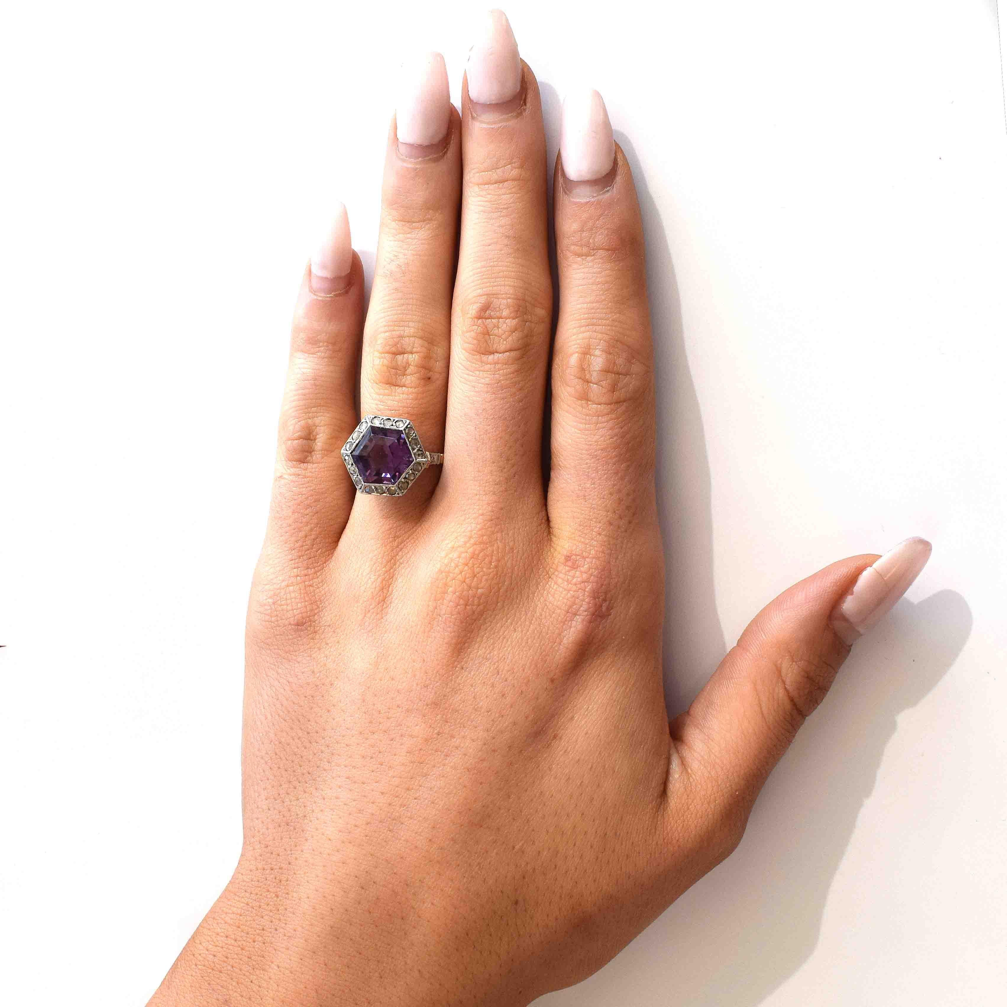 Victorian Amethyst Diamond Gold Ring In Excellent Condition In Beverly Hills, CA