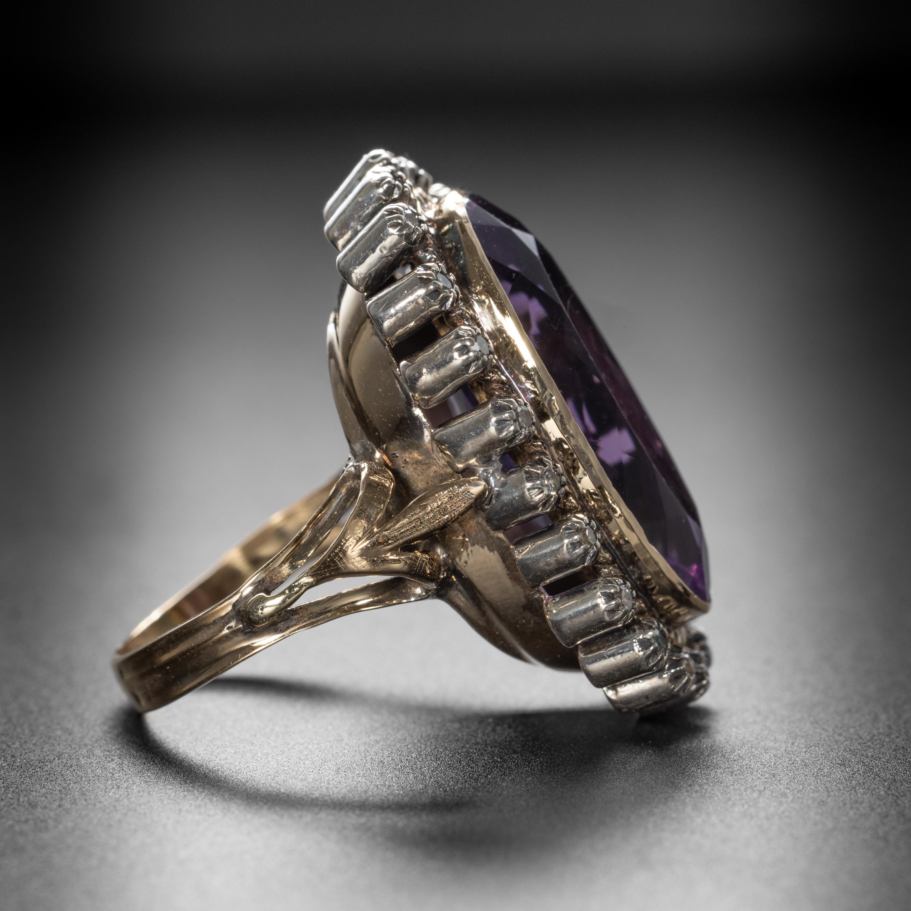Oval Cut Victorian Amethyst & Diamond Ring 11 Carats