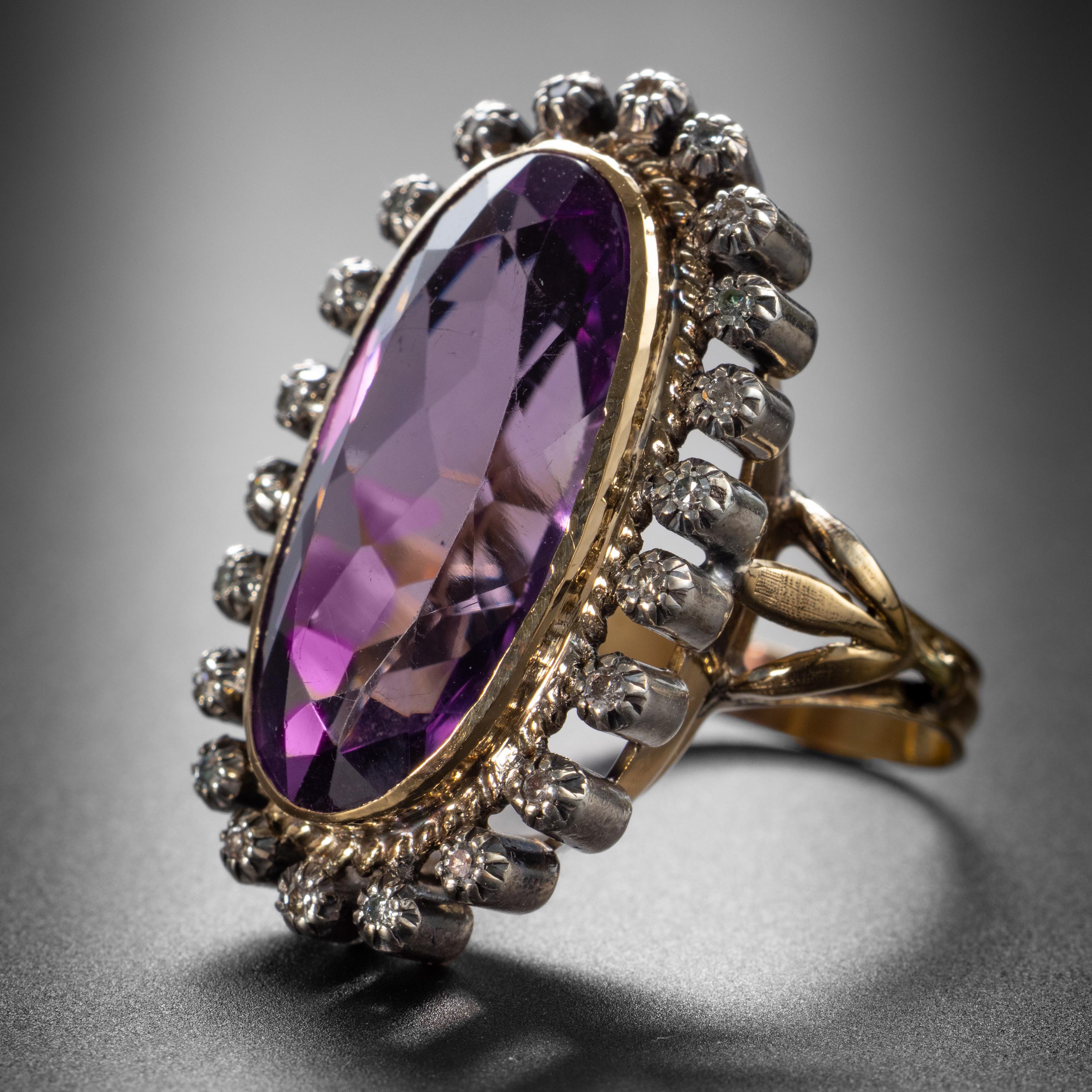 Victorian Amethyst & Diamond Ring 11 Carats In Excellent Condition In Southbury, CT