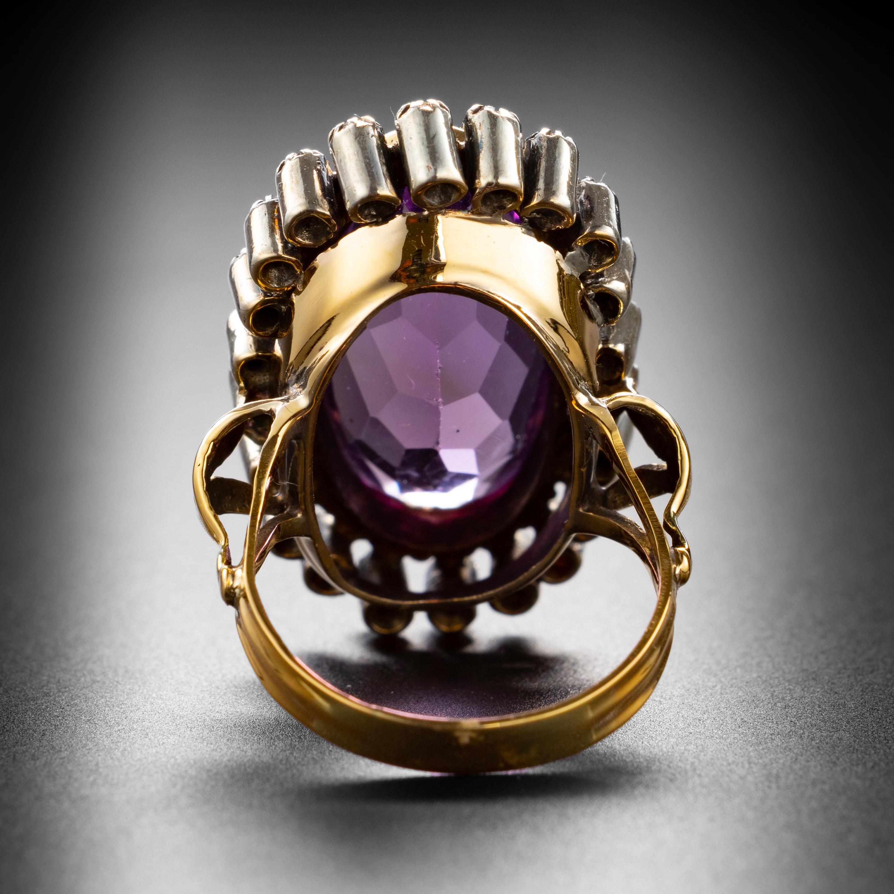 Women's or Men's Victorian Amethyst & Diamond Ring 11 Carats