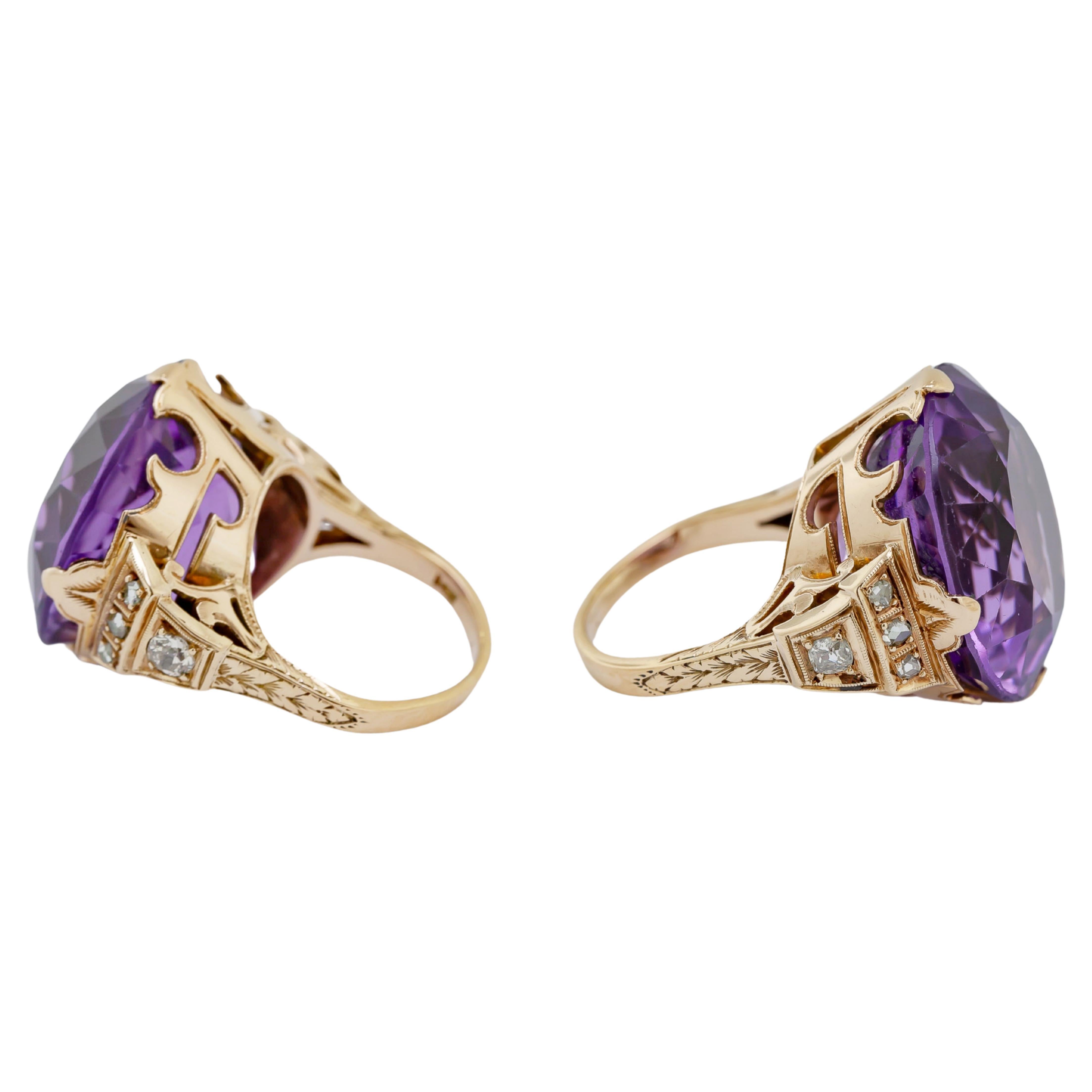 Victorien Bague victorienne en or jaune, améthyste et diamant en vente