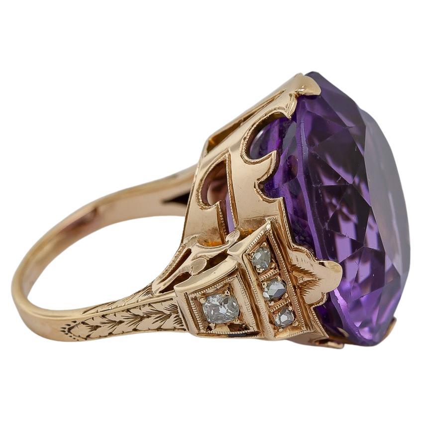 Bague victorienne en or jaune, améthyste et diamant Bon état - En vente à Pleasant Hill, CA