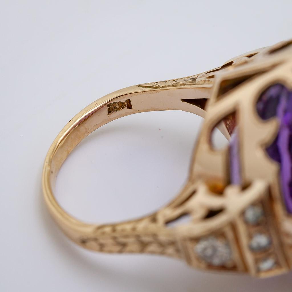 Bague victorienne en or jaune, améthyste et diamant en vente 5