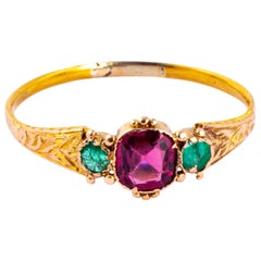 Victorian Amethyst, Emerald and 18 Carat Gold Three-Stone Ring