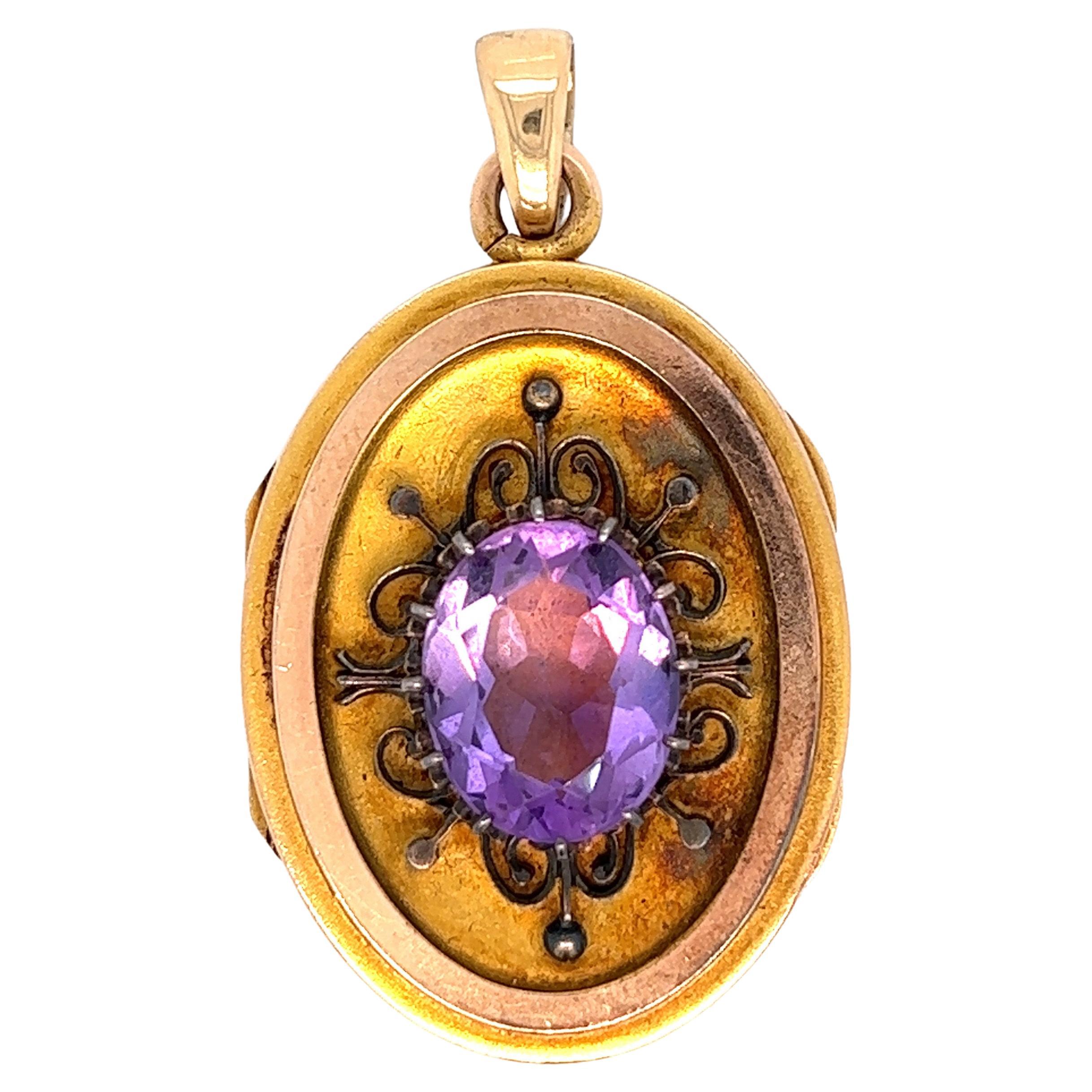 Victorian Amethyst Gold Locket For Sale