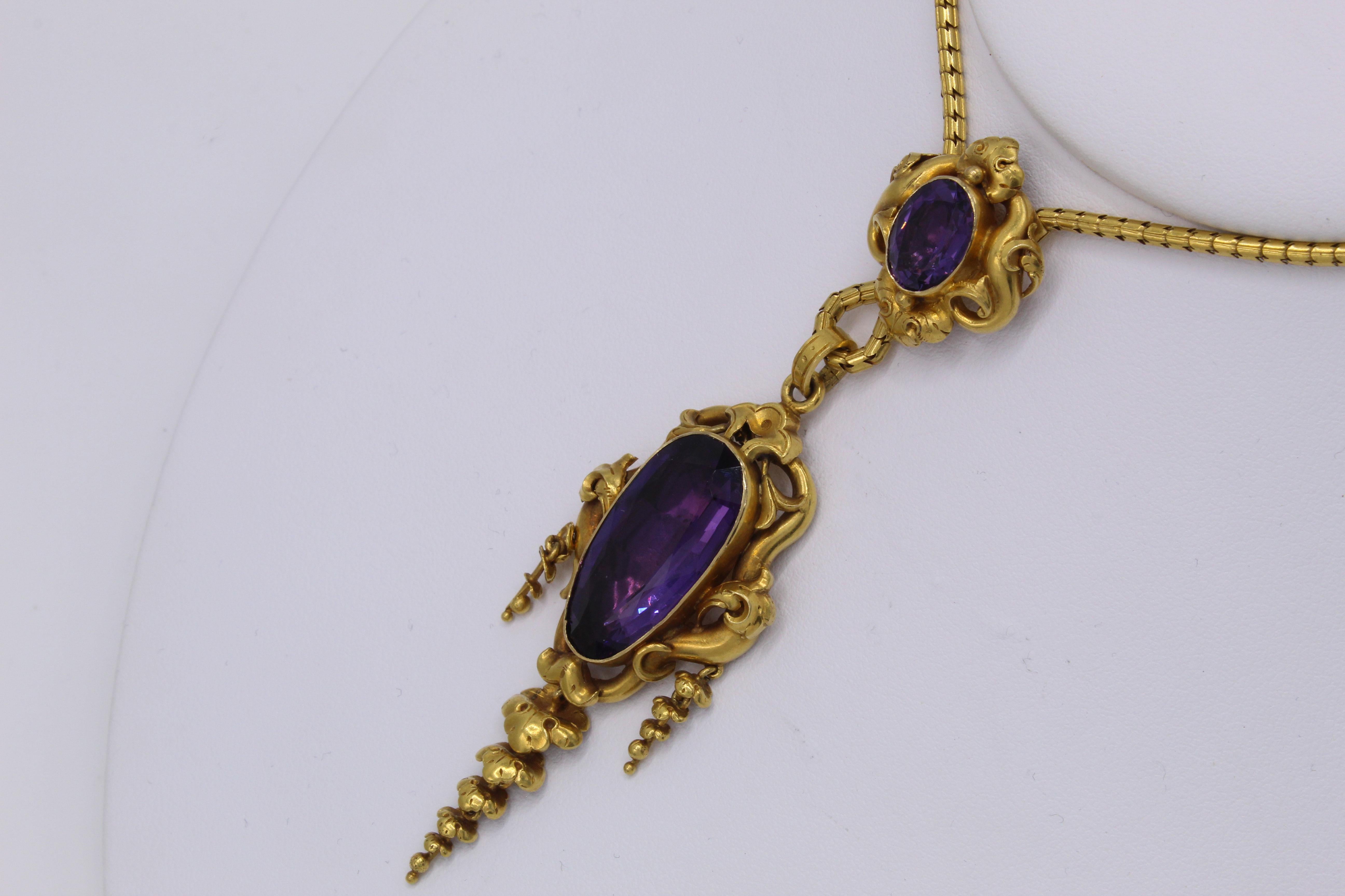 Victorian Amethyst Gold Pendant Necklace For Sale 1