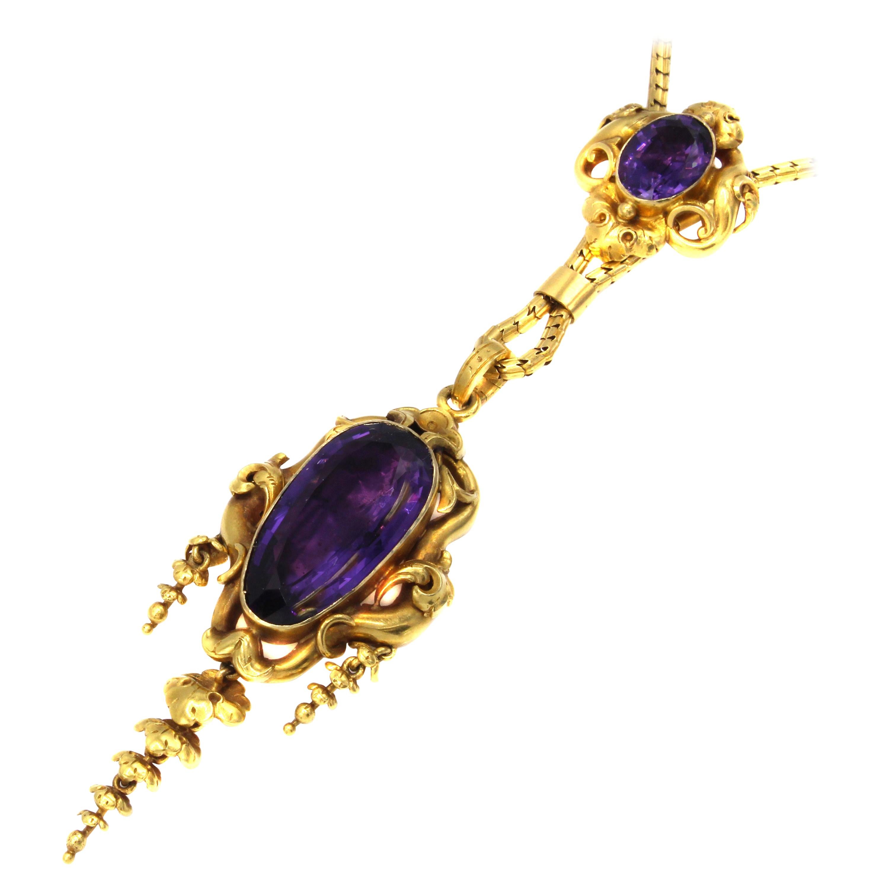 Victorian Amethyst Gold Pendant Necklace For Sale