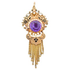 Antique Victorian Amethyst Gold Taille d'Épargne Fringe Pendant with Seed Pearls