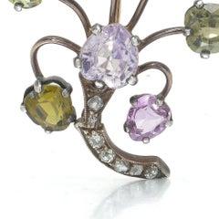Victorian Amethyst, Green Tourmaline & Diamond Brooch
