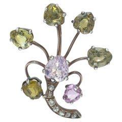 Victorian Amethyst, Green Tourmaline & Diamond Brooch