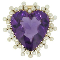Victorian Amethyst Heart and Pearl Brooch