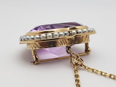 Victorian 50 CT Amethyst Pearl 14K Yellow Gold Heart Pendant Brooch