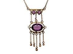 Victorian Amethyst Lavalier Pendant Necklace Pearl Antique 14K Original 1870's