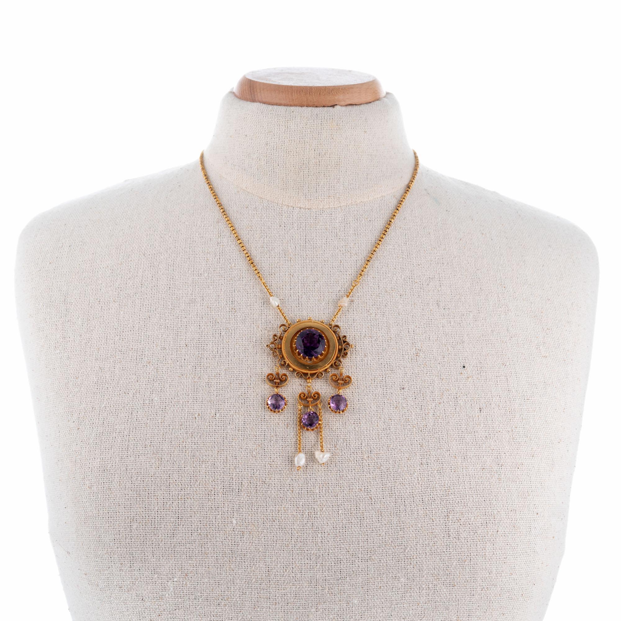 Collier pendentif victorien en améthyste naturelle et perles d'eau douce Pour femmes en vente